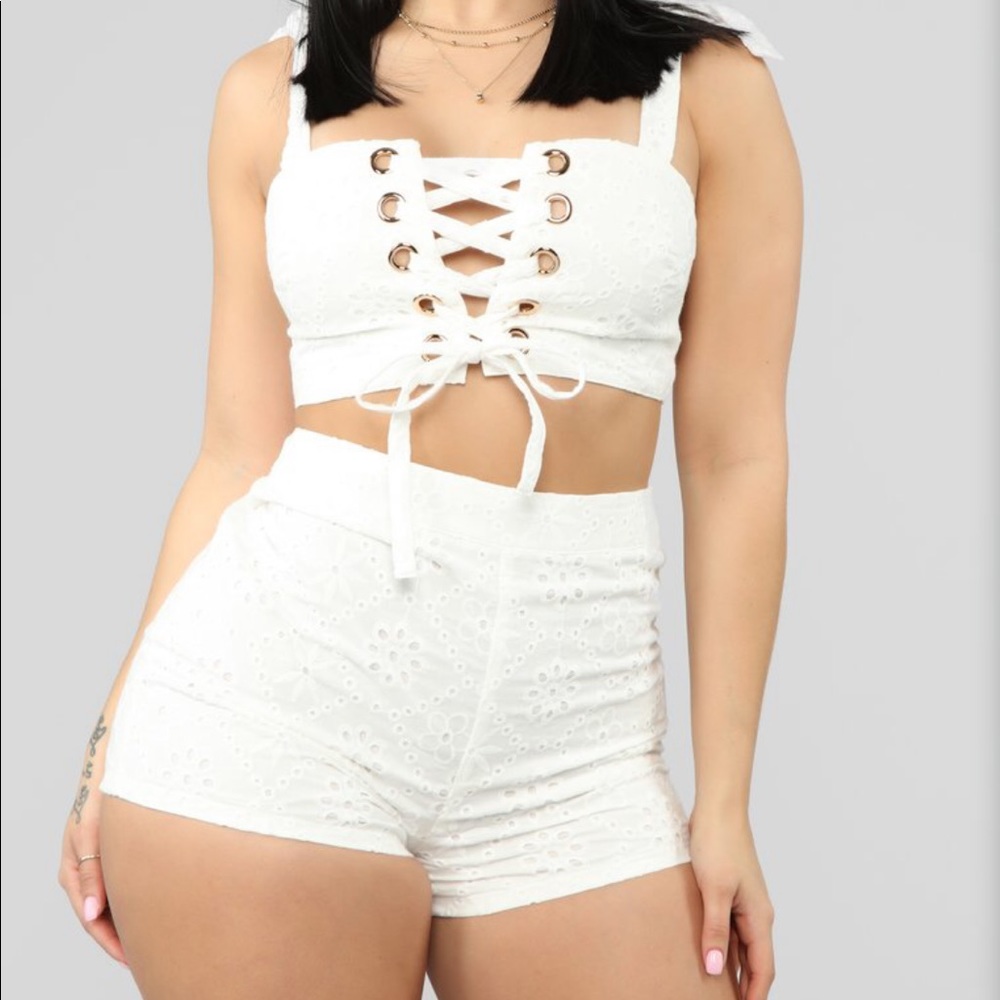 2 piece all white floral set